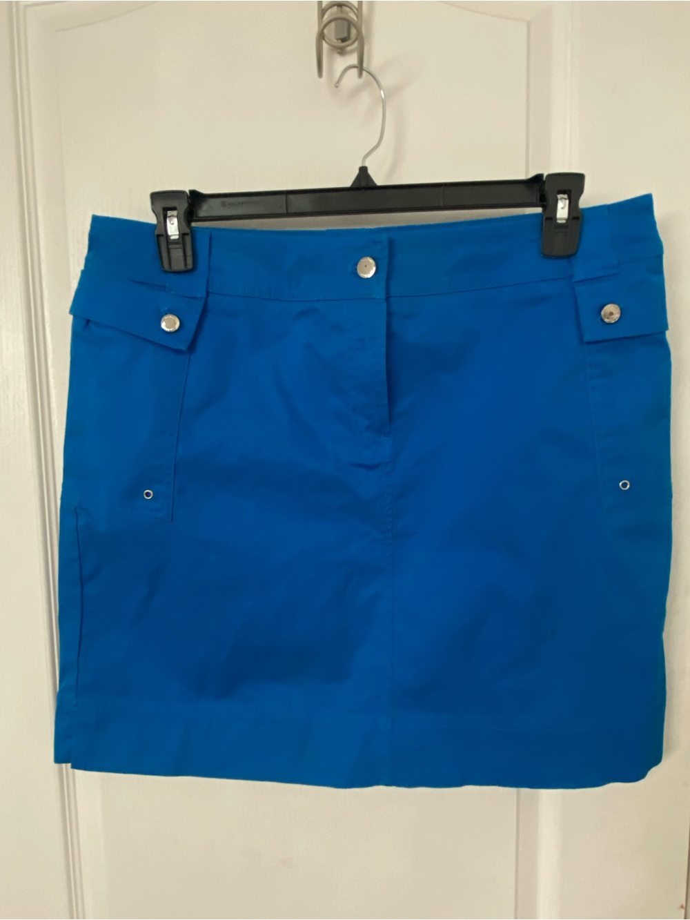 Jones New York Bright Blue Mini Skirt with Snap Details